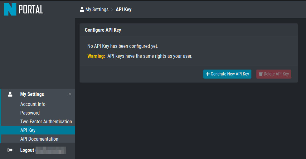User Settings > API Key