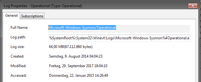 Windows Eventlog Properties