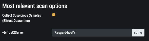 Configure Quarantine via Bifrost in New Scan Dialogue