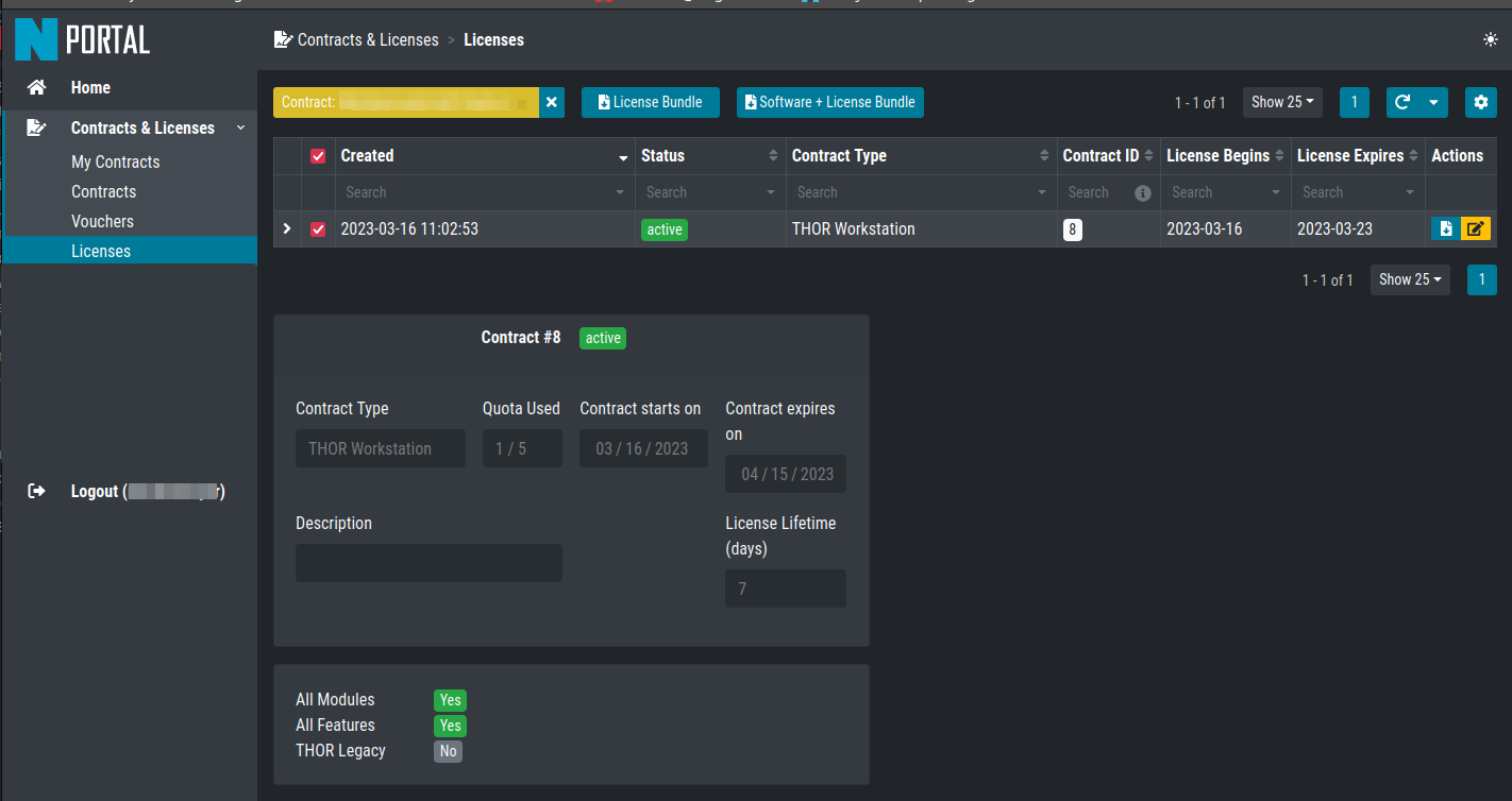 Licenses Overview in the Portal